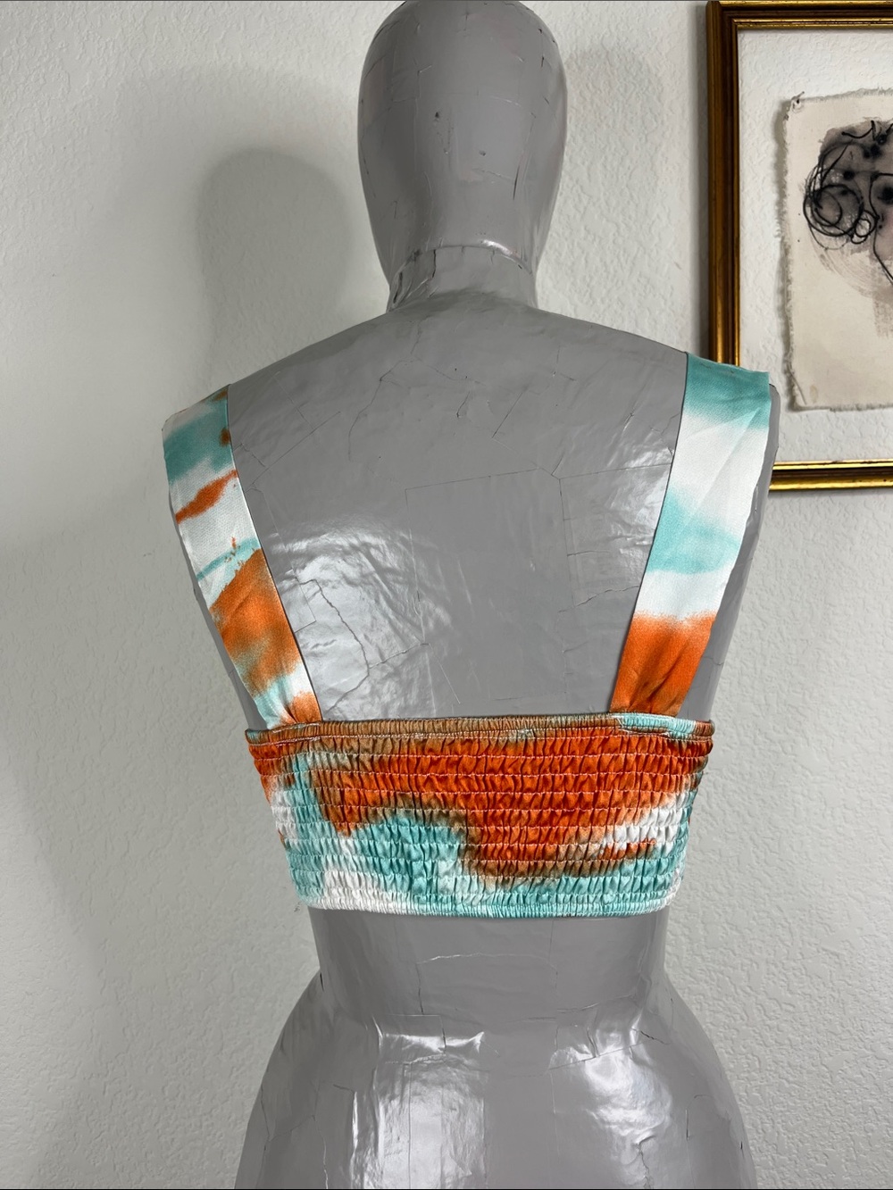 Cider Refreshing Summer Corset Satin Crop Top in Aqua & Orange Tie Dye - Picture 4 of 6
